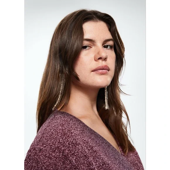 ❌SOLD❌MNG Pink Metallic Mini Wrap Dress Size 18 Cocktail Lightweight Stretch - Picture 2 of 15